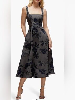 NEW Dessy Collection Metallic Fit&Flare Midi Dress, Size 2